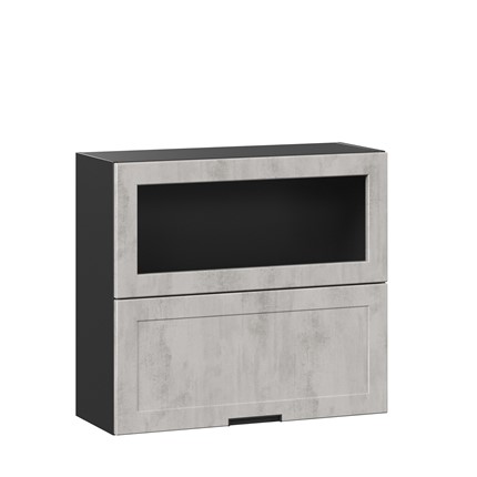 Навесной кухонный шкаф 800 горизонтальный с 2 складными дверями Джамис ЛД 296.980.000.084, Чёрный/Белый камень во Владивостоке - изображение