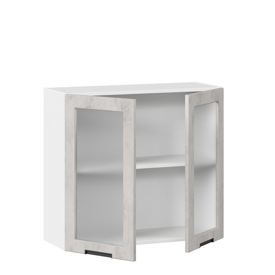 Шкаф кухонный 800 со стеклом Джамис ЛД 296.360.000.023, Белый/Белый камень во Владивостоке - изображение 1