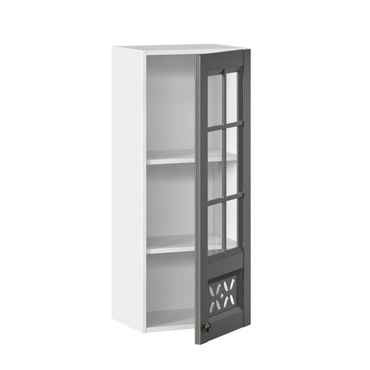 Кухонный шкаф Амели-3 400 высокий со стеклом ЛД 299.420.000.040, Белый/Оникс серый во Владивостоке - изображение 1
