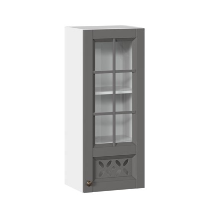 Кухонный шкаф Амели-3 400 высокий со стеклом ЛД 299.420.000.040, Белый/Оникс серый во Владивостоке - изображение