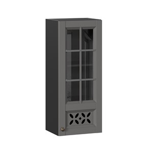 Кухонный шкаф Амели-3 400 высокий со стеклом ЛД 299.420.000.042, Черный/Оникс серый в Находке