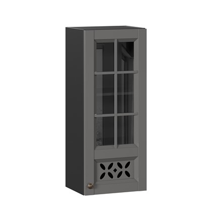 Кухонный шкаф Амели-3 400 высокий со стеклом ЛД 299.420.000.042, Черный/Оникс серый во Владивостоке - изображение