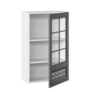 Кухонный шкаф Амели-3 600 высокий со стеклом ЛД 299.450.000.046, Белый/Оникс серый во Владивостоке - предосмотр 1