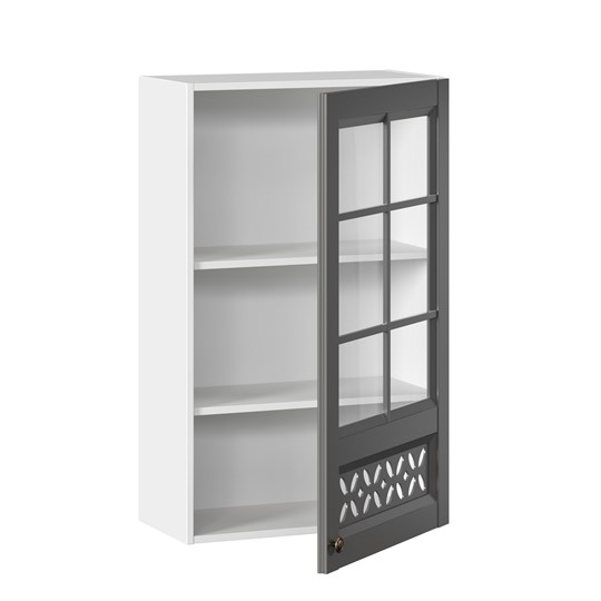 Кухонный шкаф Амели-3 600 высокий со стеклом ЛД 299.450.000.046, Белый/Оникс серый во Владивостоке - изображение 1