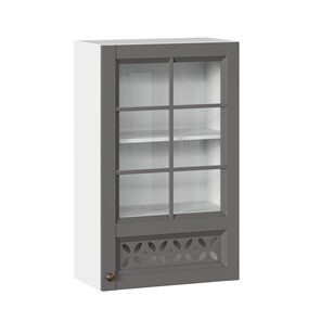 Кухонный шкаф Амели-3 600 высокий со стеклом ЛД 299.450.000.046, Белый/Оникс серый в Артеме