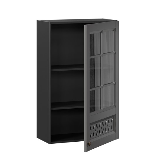Шкаф кухонный Амели-3 600 высокий со стеклом ЛД 299.450.000.048, Черный/Оникс серый во Владивостоке - изображение 1