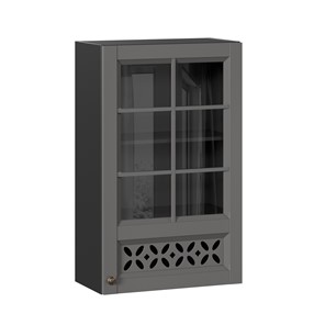 Шкаф кухонный Амели-3 600 высокий со стеклом ЛД 299.450.000.048, Черный/Оникс серый во Владивостоке - предосмотр