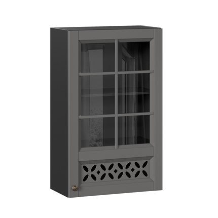 Шкаф кухонный Амели-3 600 высокий со стеклом ЛД 299.450.000.048, Черный/Оникс серый во Владивостоке - изображение