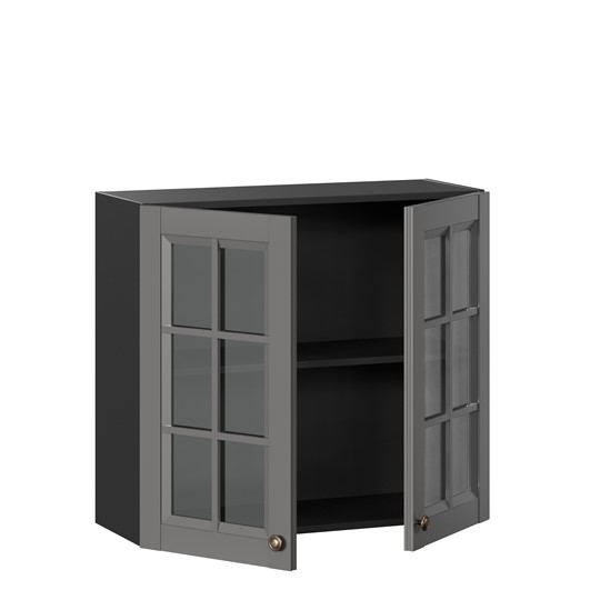 Кухонный шкаф Амели-3 800 со стеклом ЛД 299.360.000.036, Черный/Оникс серый во Владивостоке - изображение 1