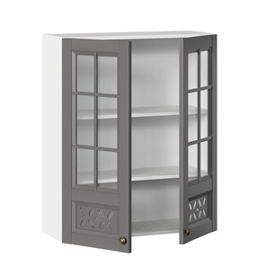 Навесной кухонный шкаф Амели-3 800 высокий со стеклом ЛД 299.460.000.050, Белый/Оникс серый во Владивостоке - предосмотр 1