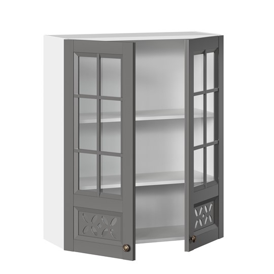 Навесной кухонный шкаф Амели-3 800 высокий со стеклом ЛД 299.460.000.050, Белый/Оникс серый во Владивостоке - изображение 1