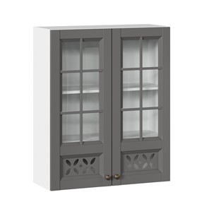 Навесной кухонный шкаф Амели-3 800 высокий со стеклом ЛД 299.460.000.050, Белый/Оникс серый во Владивостоке - предосмотр