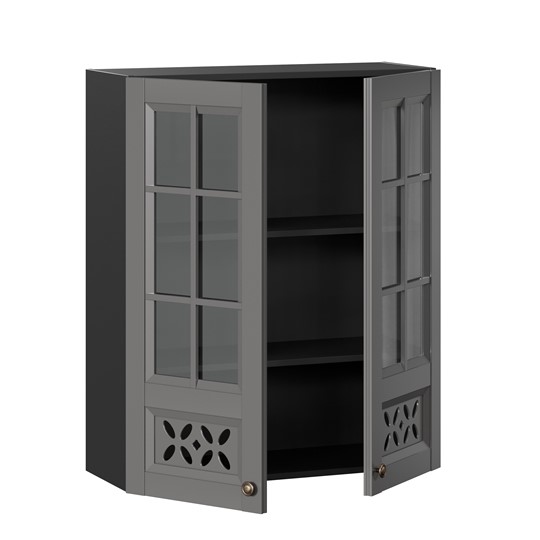 Кухонный шкаф Амели-3 800 высокий со стеклом ЛД 299.460.000.052, Черный/Оникс серый во Владивостоке - изображение 1