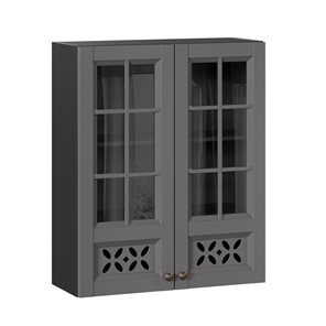 Кухонный шкаф Амели-3 800 высокий со стеклом ЛД 299.460.000.052, Черный/Оникс серый во Владивостоке - предосмотр