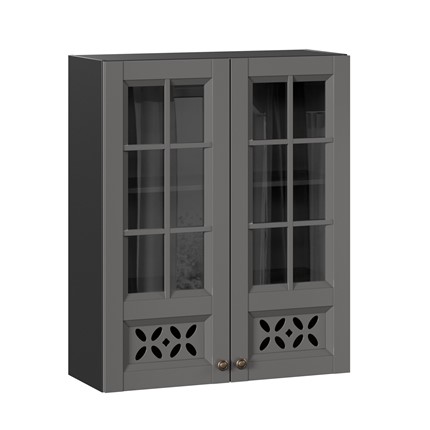 Кухонный шкаф Амели-3 800 высокий со стеклом ЛД 299.460.000.052, Черный/Оникс серый во Владивостоке - изображение