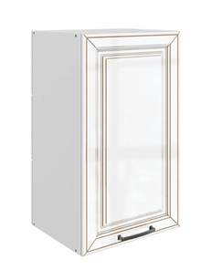 Шкаф кухонный Атланта L400 Н720 (1 дв. гл.) эмаль (белый/белый глянец патина золото) в Артеме