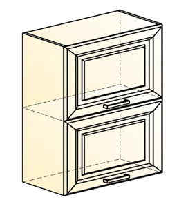 Навесной кухонный шкаф Атланта L500 Н720 (2 дв. гл. гориз.) эмаль (белый/белый глянец патина золото) во Владивостоке - предосмотр 1