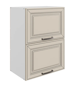 Кухонный шкаф Атланта L500 Н720 (2 дв. гл. гориз.) эмаль (белый/сливки патина платина) во Владивостоке - предосмотр