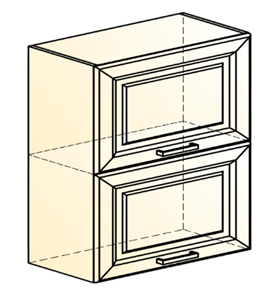 Кухонный шкаф Атланта L600 Н720 (2 дв. гл. гориз.) эмаль (белый/белый глянец патина золото) во Владивостоке - предосмотр 1