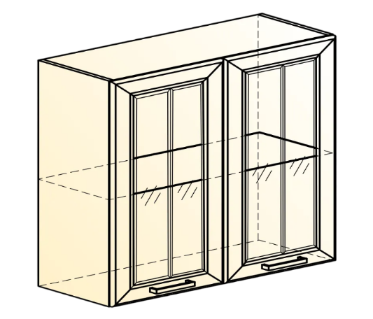Навесной шкаф Атланта L800 Н720 (2 дв. рам.) эмаль (белый/белый глянец патина золото) в Находке - изображение 1