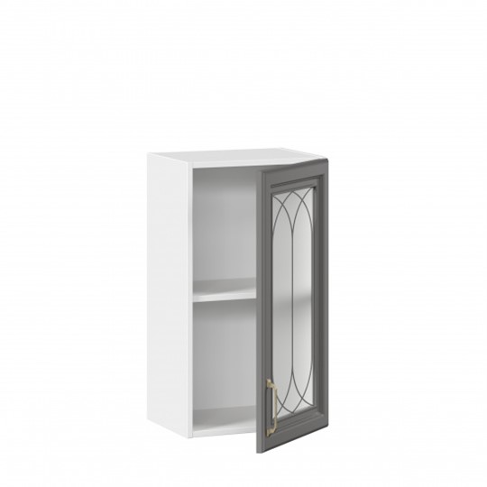 Кухонный шкаф Джелатто 400 со стеклом ЛД 241.320.000.102, Белый/Оникс серый во Владивостоке - изображение 1