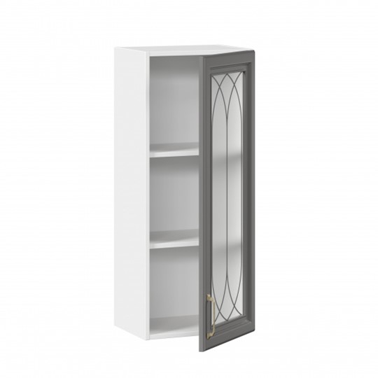 Шкаф кухонный Джелатто 400 высокий со стеклом ЛД 241.420.000.110, Белый/Оникс серый во Владивостоке - изображение 1