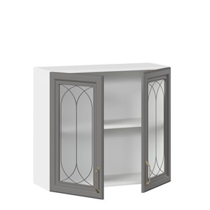 Навесной кухонный шкаф Джелатто 800 со стеклом ЛД 241.360.000.107, Белый/Оникс серый во Владивостоке - предосмотр 1