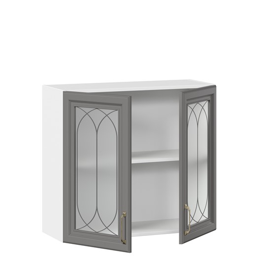 Навесной кухонный шкаф Джелатто 800 со стеклом ЛД 241.360.000.107, Белый/Оникс серый во Владивостоке - изображение 1