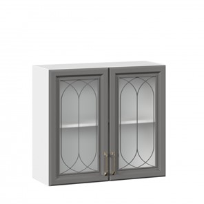 Навесной кухонный шкаф Джелатто 800 со стеклом ЛД 241.360.000.107, Белый/Оникс серый в Уссурийске