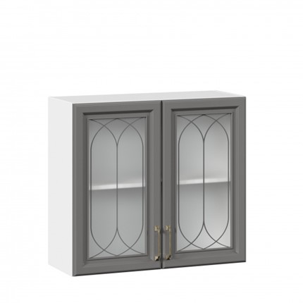 Навесной кухонный шкаф Джелатто 800 со стеклом ЛД 241.360.000.107, Белый/Оникс серый во Владивостоке - изображение
