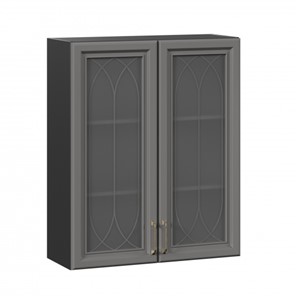 Навесной кухонный шкаф Джелатто 800 высокий со стеклом ЛД 241.460.000.156, Черный/Оникс серый во Владивостоке