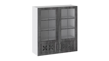 Кухонный навесной шкаф Прованс (Белый глянец/Санторини темный) cо стеклом В_96-90_2ДРДс в Уссурийске