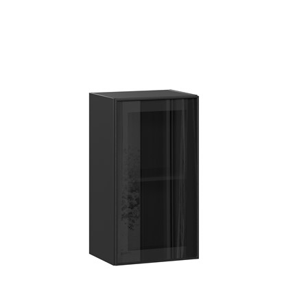 Кухонный шкаф со стеклом 400 Индиго ЛД 298.320.000.144, Чёрный/Чёрный в Артеме - изображение