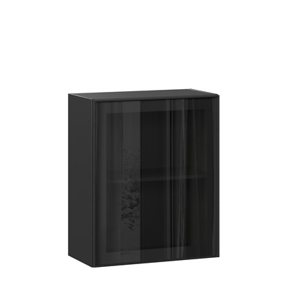 Кухонный шкаф со стеклом 600 Индиго ЛД 298.350.000.063, Чёрный/Чёрный в Артеме - изображение