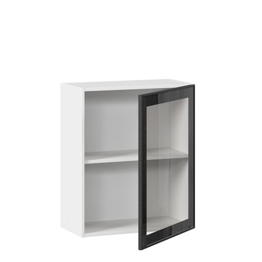 Навесной шкаф со стеклом 600 Индиго ЛД 298.350.000.105, Белый/Чёрный во Владивостоке - изображение 1