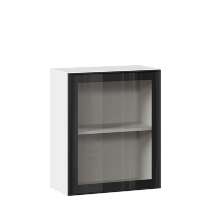 Навесной шкаф со стеклом 600 Индиго ЛД 298.350.000.105, Белый/Чёрный в Уссурийске - изображение