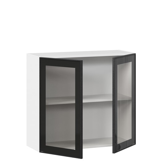Настенный шкаф со стеклом 800 Индиго ЛД 298.360.000.023, Белый/Чёрный во Владивостоке - изображение 1