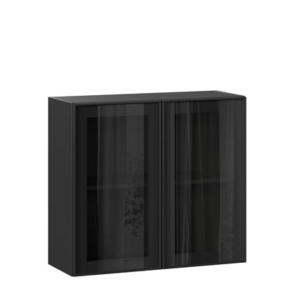 Навесной шкаф со стеклом 800 Индиго ЛД 298.360.000.149, Чёрный/Чёрный во Владивостоке - изображение