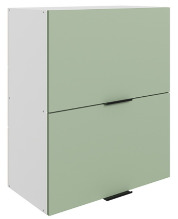 Кухонный навесной шкаф Стоун L600 Н720 (2 дв. гл. гориз.) (белый/полынь софттач) во Владивостоке - изображение