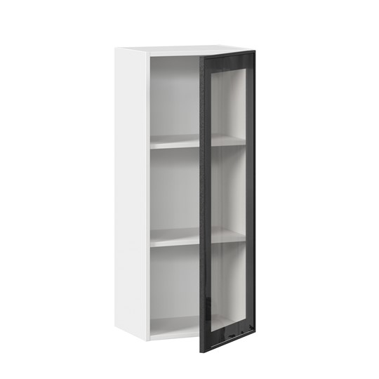 Кухонный шкаф высокий со стеклом 400 Индиго ЛД 298.420.000.026, Белый/Чёрный во Владивостоке - изображение 1