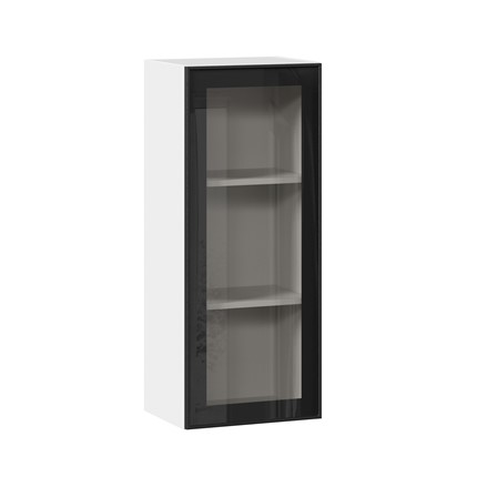 Кухонный шкаф высокий со стеклом 400 Индиго ЛД 298.420.000.026, Белый/Чёрный во Владивостоке - изображение