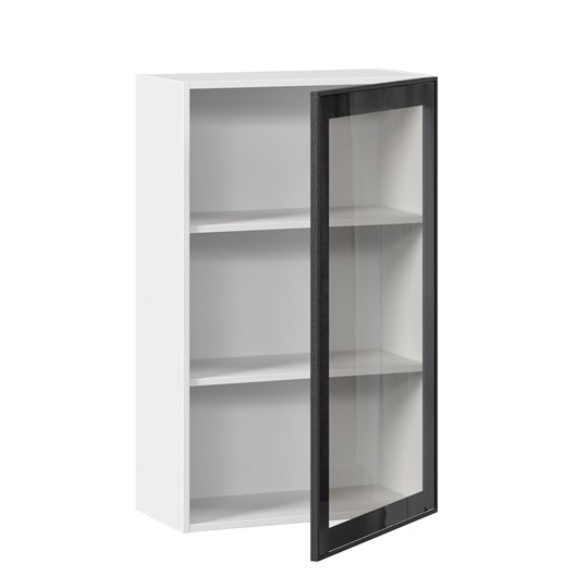 Кухонный шкаф высокий со стеклом 600 Индиго ЛД 298.450.000.169, Белый/Чёрный во Владивостоке - изображение 1