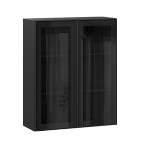 Шкаф навесной высокий со стеклом 800 Индиго ЛД 298.460.000.156, Чёрный/Чёрный в Артеме - предосмотр