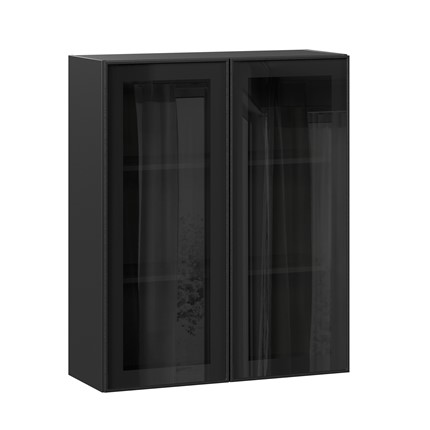 Шкаф навесной высокий со стеклом 800 Индиго ЛД 298.460.000.156, Чёрный/Чёрный в Артеме - изображение