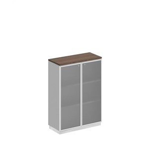 Шкаф для документов средний со стеклянными дверьми в рамке Bravo, дуб гладстоун/белый премиум (90х40х124,6) в Артеме