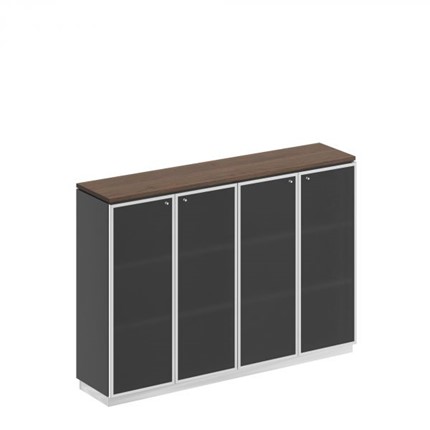 Шкаф для документов средний со стеклянными дверьми в рамке Bravo, дуб гладстоун/антрацит премиум (180,2х40х124,6) в Уссурийске - изображение