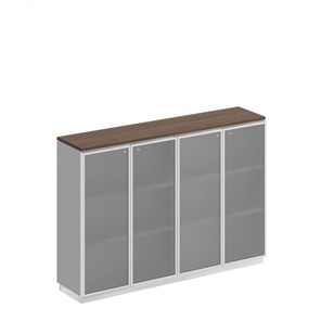 Шкаф для документов средний со стеклянными дверьми в рамке Bravo, дуб гладстоун/белый премиум (180,2х40х124,6) в Артеме