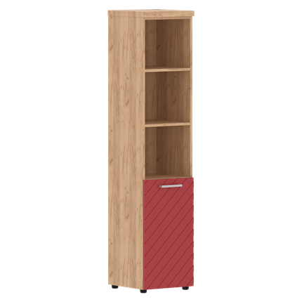 Шкаф-стеллаж TORR LUX TLHC 42.5 L колонка с глухой малой дверью и топом 435х452х1958 Дуб Бофорд/ Красный во Владивостоке - изображение