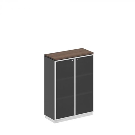 Шкаф для документов средний со стеклянными дверьми в рамке Bravo, дуб гладстоун/антрацит премиум (90х40х124,6) в Артеме - изображение