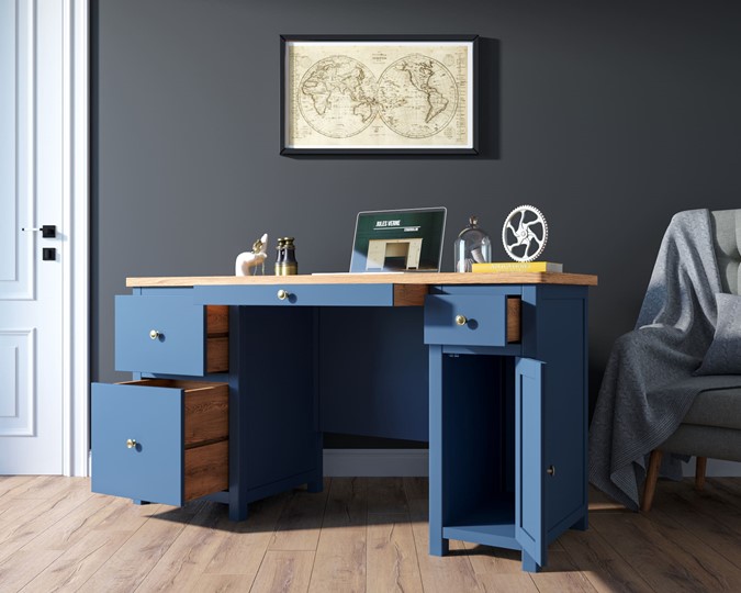 Большой рабочий стол Jules Verne JV14ETGB (Синий) в Находке - изображение 2